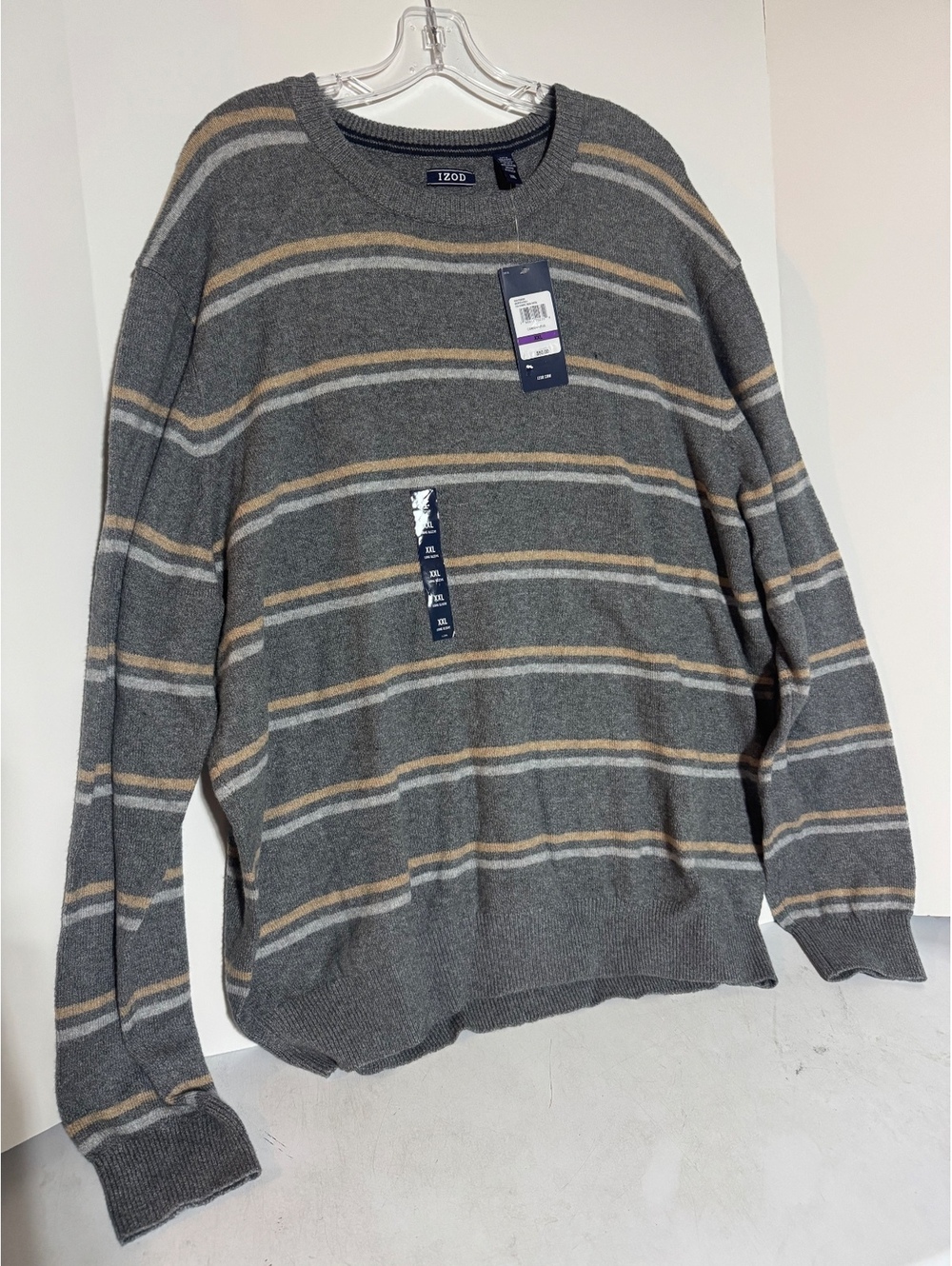 IZOD 7GG SoftYarn Stripe Crewneck sweater Carbon Heather XXL